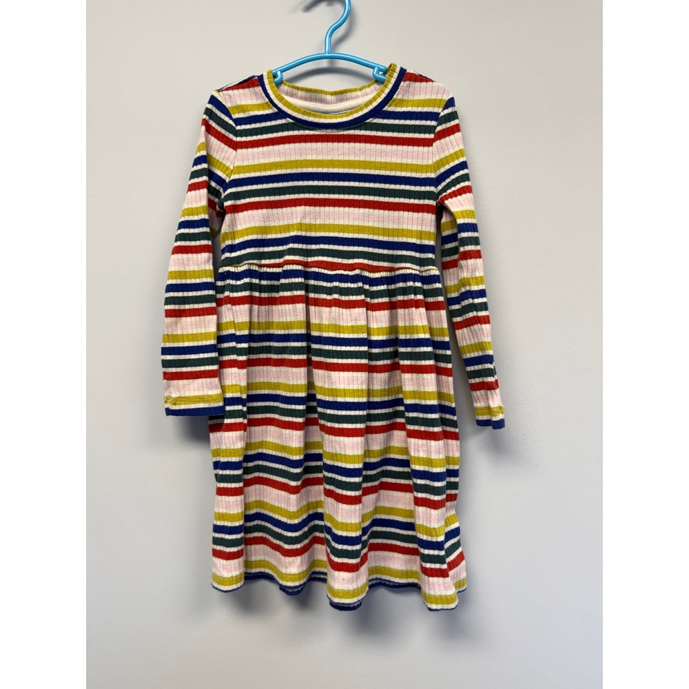 Hanna Andersson Kids Girls Multi Color Striped Rib Knit Long Sleeve Dress Size 4